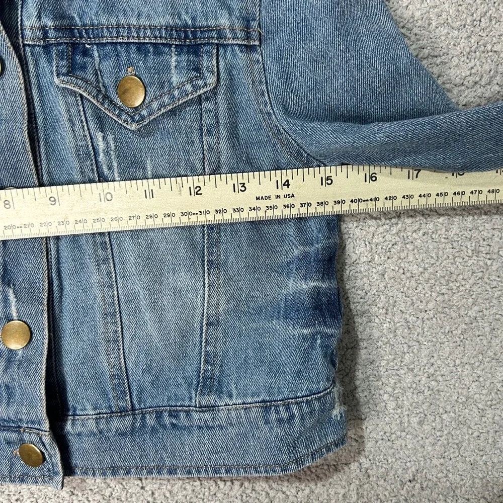 GB‎ Girls Denim Jacket Cropped Distressed Large Blue Aesthetic Trucker Outerwear